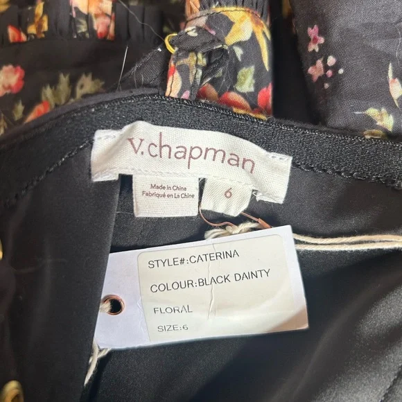 V. CHAPMAN Floral Black Tiered Catarina Maxi Dress Size 6 NWT - Picture 8 of 8